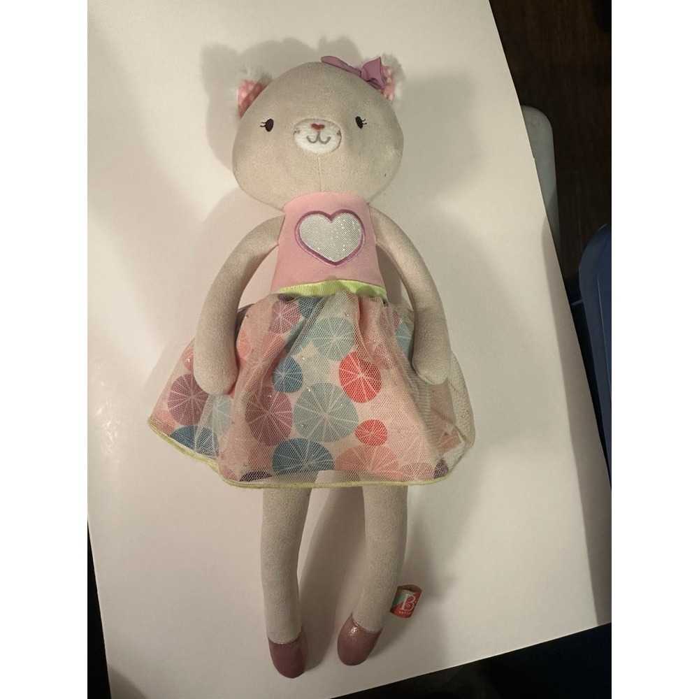 B Toys Softies Plush Gray CALI CAT Tippy Toes Ballerina Dancer Glitter Heart 15"